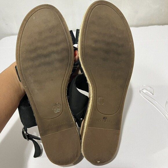 LUCKY BRAND WAEKA WEDGE SANDAL BLACK STRAPY LEATHER WOMEN’S SANDALS SIZE 8 M - Picture 11 of 12